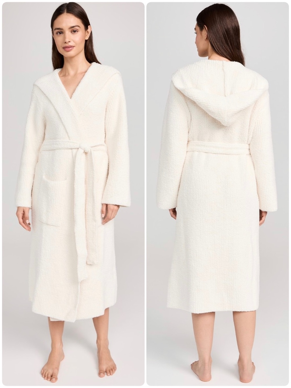 Barefoot Dreams CozyChic Ribbed Hooded Robe Cream Size 3